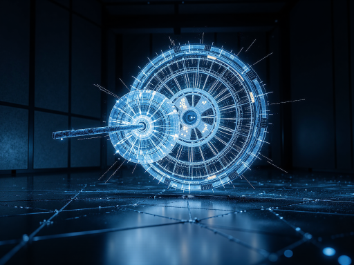 未来科技概念图，蓝色渐变背景，抽象几何图形，象征科技发展，现代化设计风格